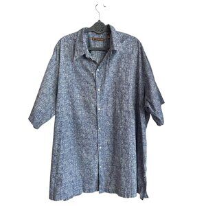 Tori Richard Mens 3XB Blue Geometric Cotton Lawn Short Sleeve Button Up Hawaii